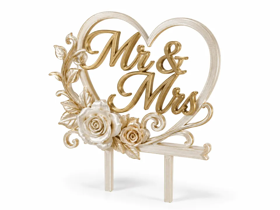 Ejemplo conceptual de adorno 3D personalizado para pastel de boda