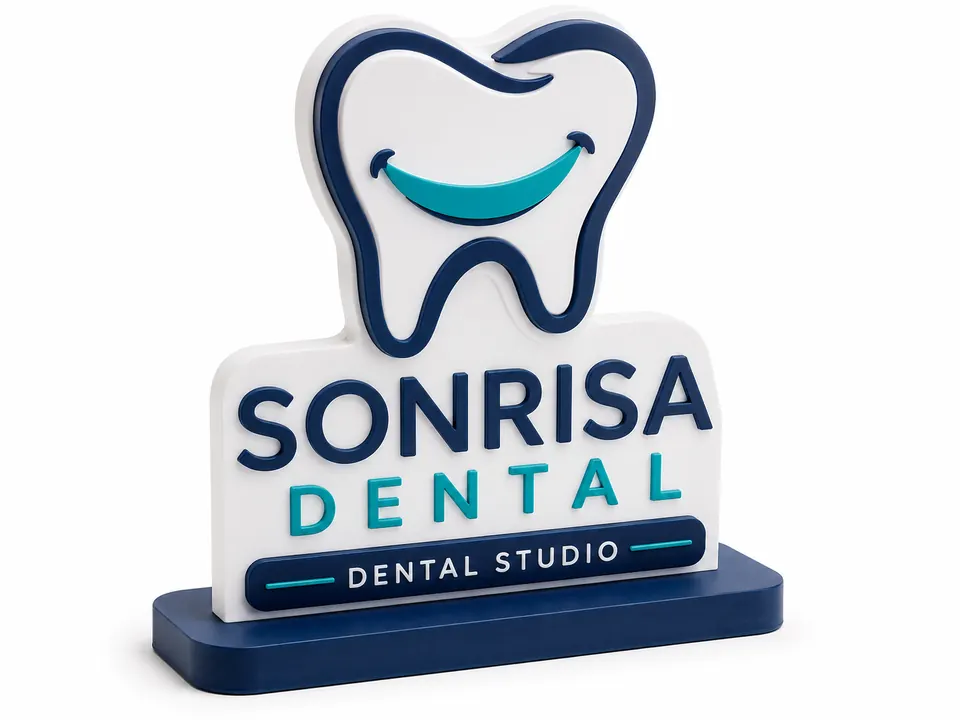 Ejemplo conceptual de letrero 3D con identidad visual para una clínica dental