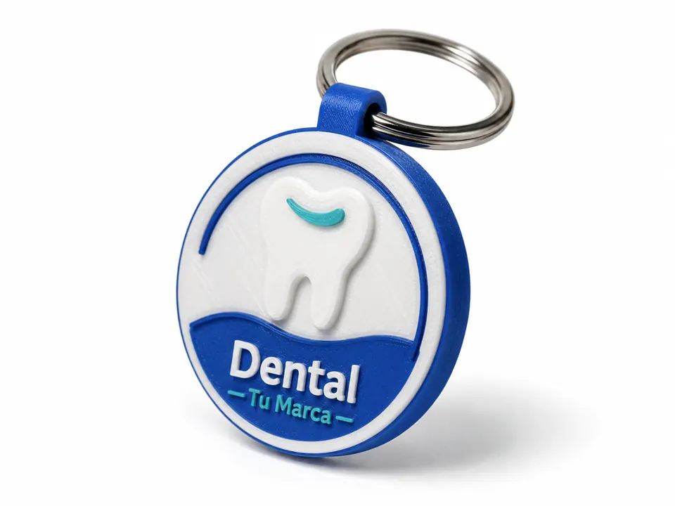 Ejemplo conceptual de llavero 3D temático para una clínica dental