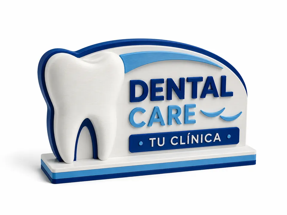 Ejemplo conceptual de placa 3D personalizada para una clínica dental