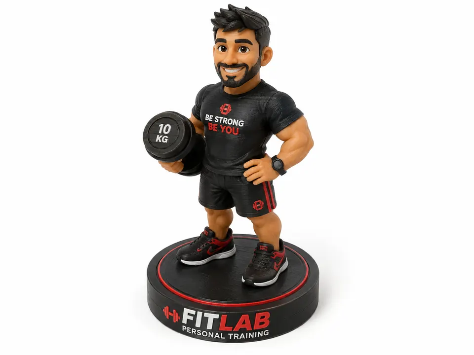 Ejemplo conceptual de figura 3D personalizada de un coach de gimnasio