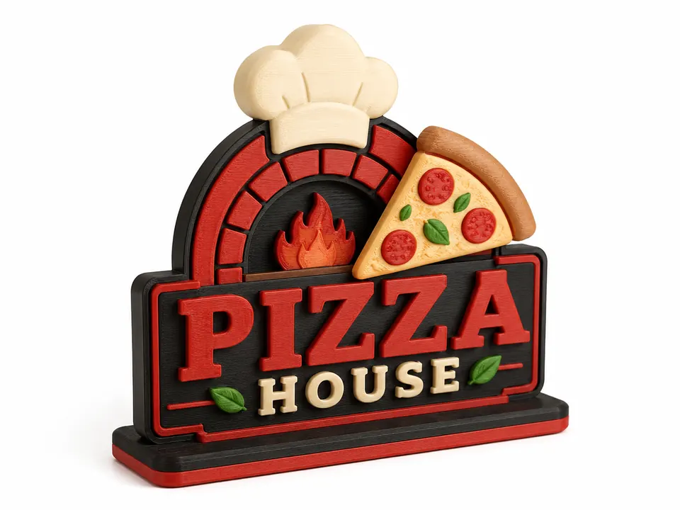 Ejemplo conceptual de letrero 3D personalizado para una pizzería
